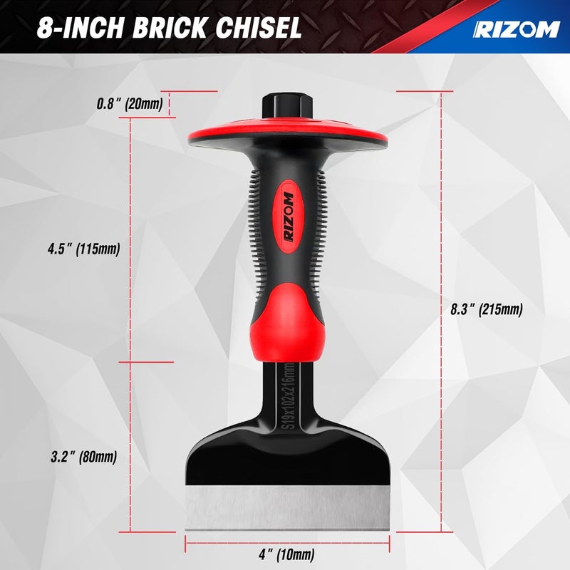 Rizom Chisel Set with Hand Protection, 3 Pcs Stone and Rock Chisel, Heavy Duty Masonry Tools including 11-Inch Point and Flat, 8-Inch Brick - Image 3